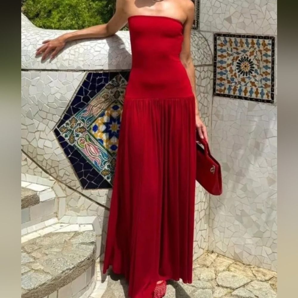 H&M bandeau long dress strapless maxi red BNWT- NO LOW balling!!!!